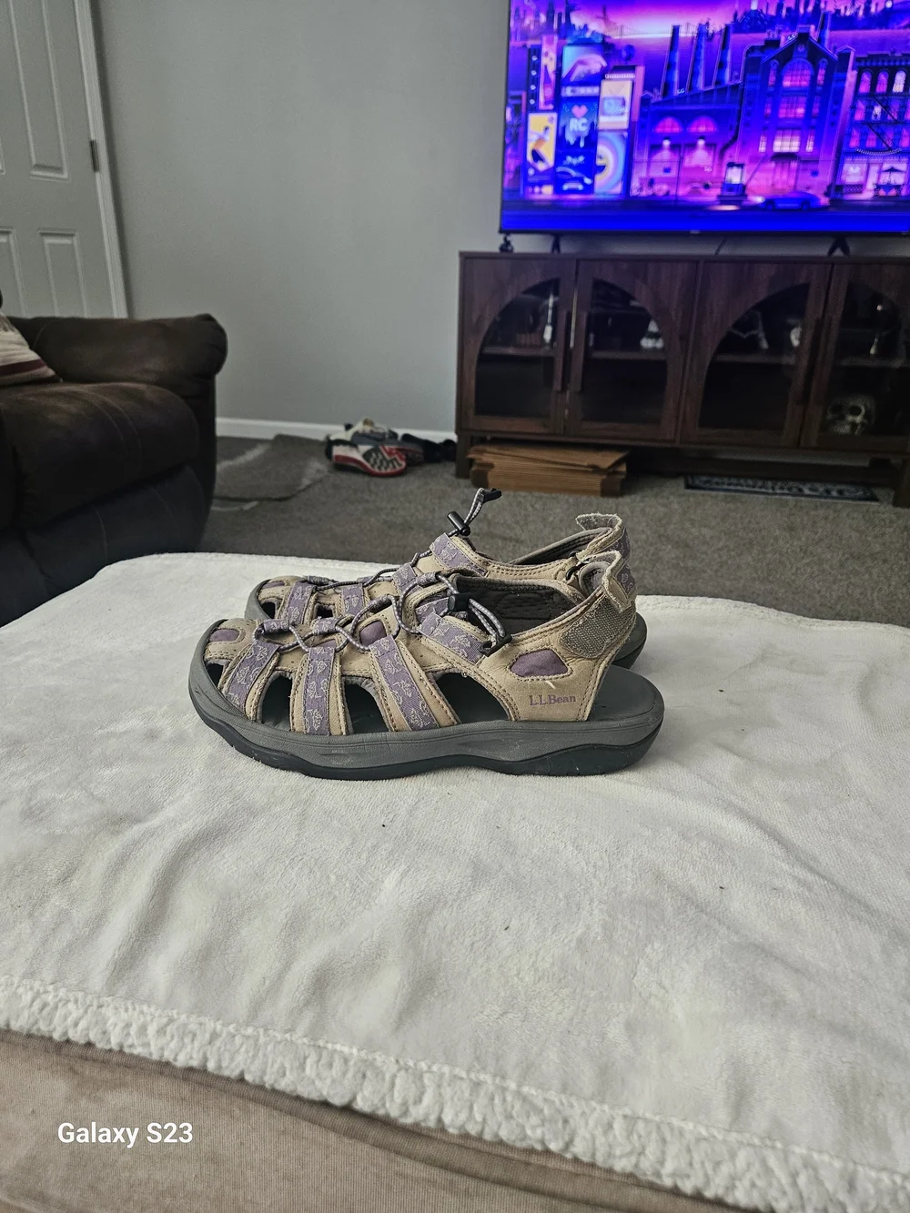 L.L.Bean Women's Sport Hiking Sandals Purple Tan Adjustable Water Shoes Size 11M